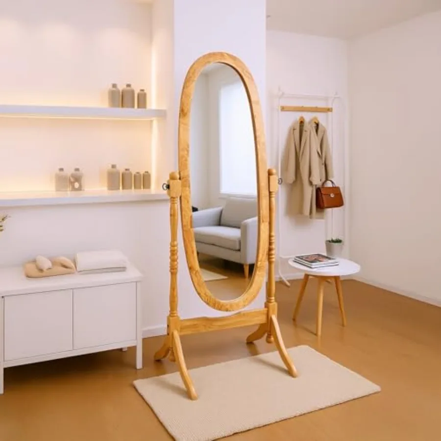 

Зеркало напольное овальное в полный рост 59,25 дюйма в деревянной раме, с регулируемым наклоном и устойчивой напольной подставкой для спальни