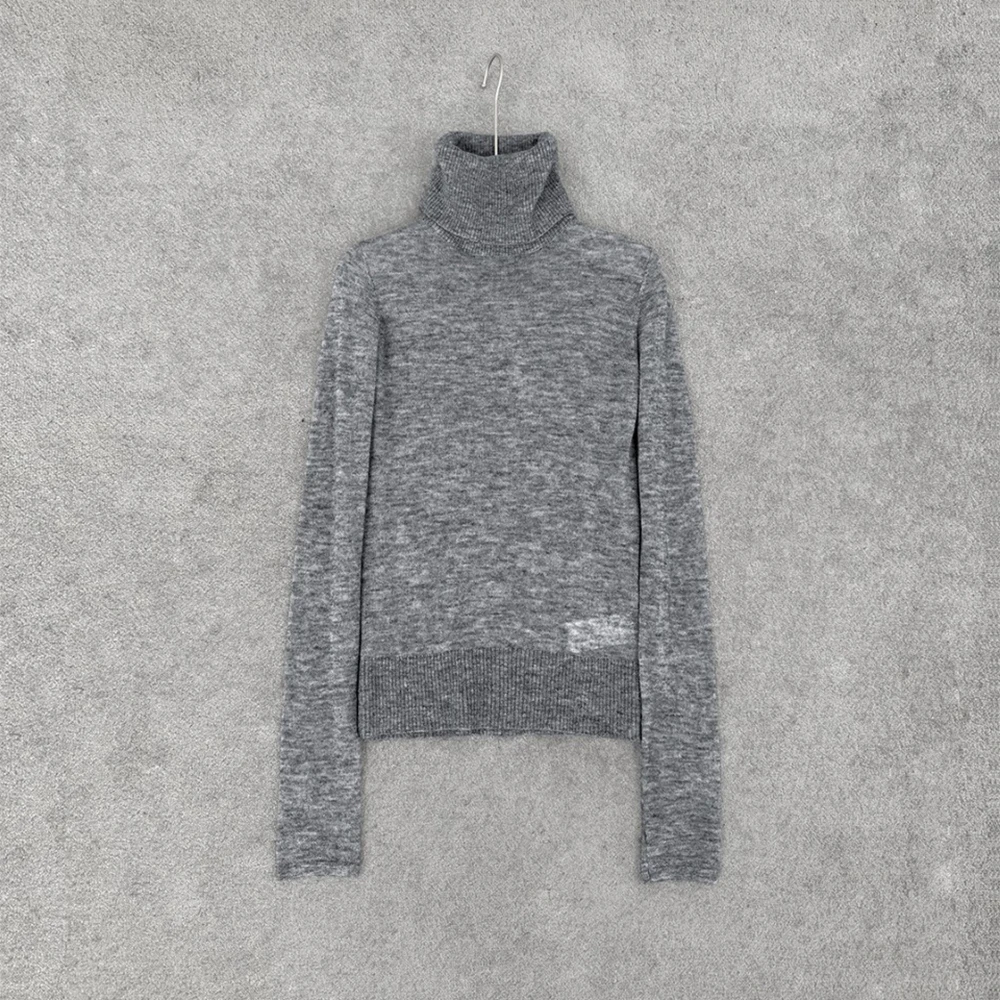 

Женская футболка из смесовой шерсти с эффектом прозрачности, минималистичная, элегантная, для повседневной носки, с круглым вырезом, длинным рукавом, базовый слой, вязаный топ, весна 2026, новинка Y2K