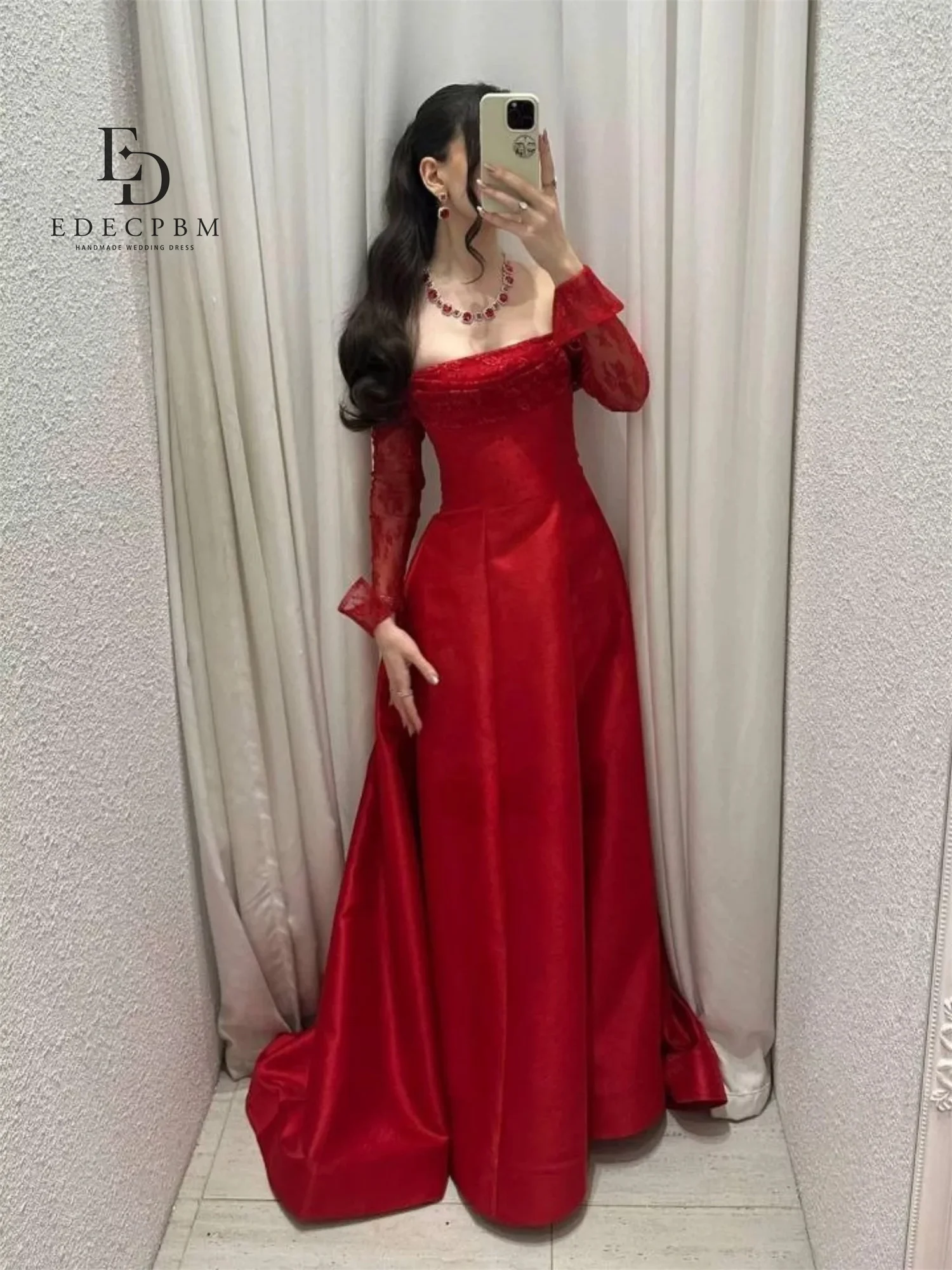فساتين EDECPBM Vestidos De Festa النسائية للمناسبات الخاصة فساتين نسائية أنيقة مخصصة لحفلات الزفاف باللون الأحمر الساتان