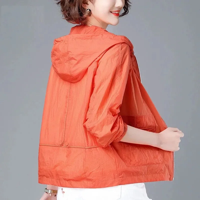 Jacket Women Summer Sun Protection Coat Anti-UV Quick Dry Sports Windbreaker Sunscreen Shirt Female Thin Tops Hooded Outerwear