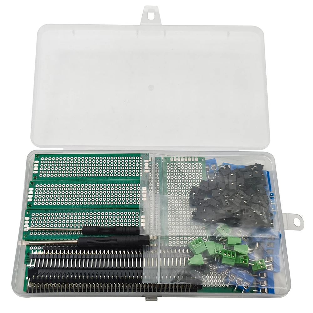 169Pcs/Box PCB Board Double Side DIY Universal Prototype Board With Header Pins Terminal Blocks and Screwdriver Kit For Arduino