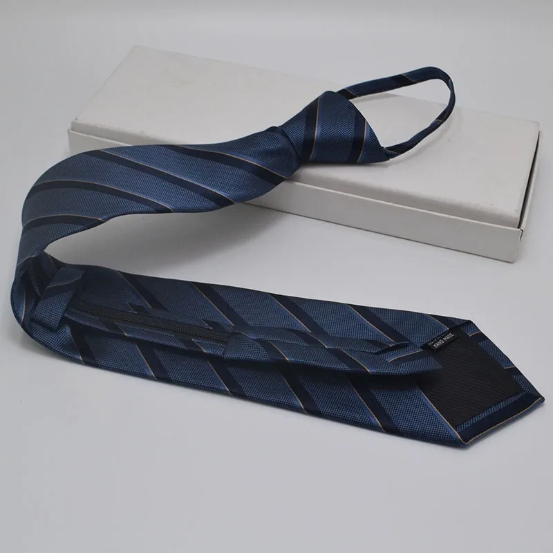 2026 New Trendy Free Knot Neck Ties Fashion Striped Brown Clip Tie Lazy Ties For Men 48*8CM Polyester Woven Neckties Wedding Tie
