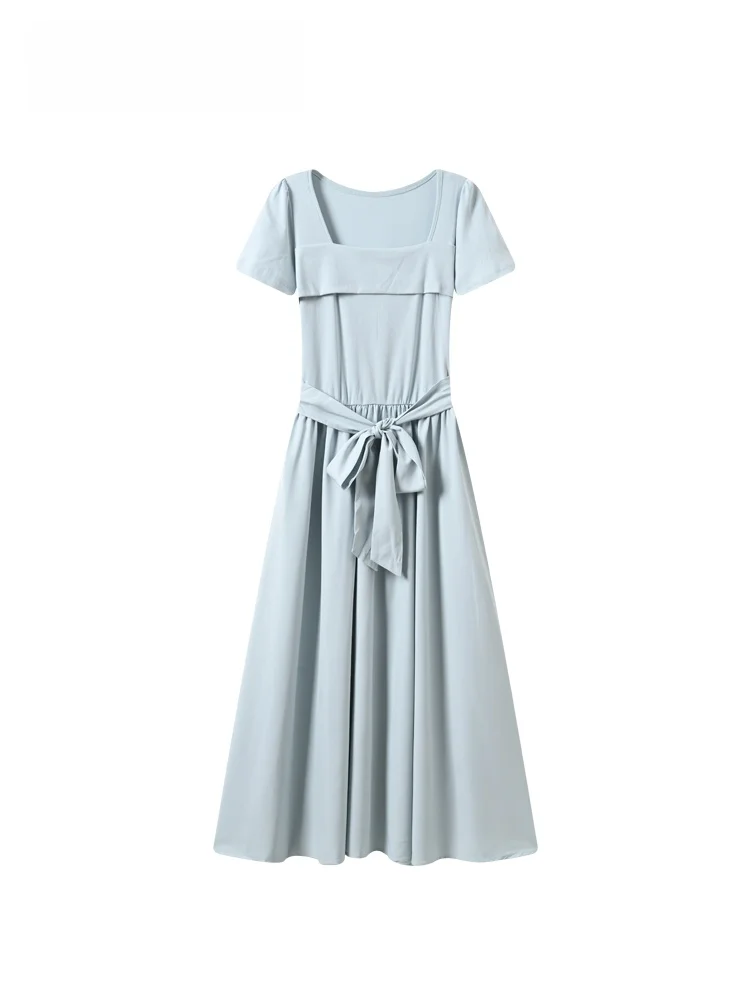 

Chic Short Sleeve Midi Dress Women's Summer New plus Size Club Dress Casual Polyester Fiber Waist Cinched Irregular Skirt