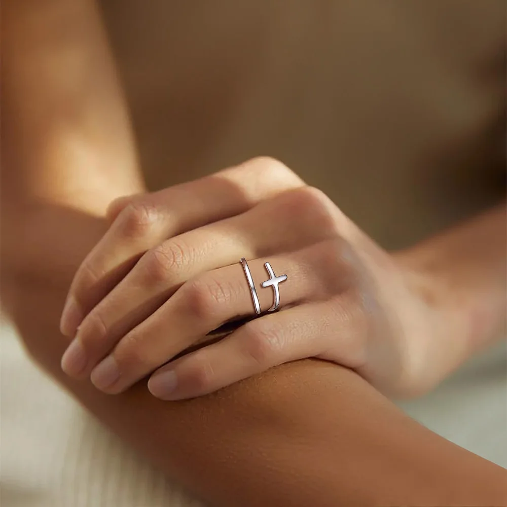 ChainsPro Anello aperto con fascia incrociata avvolta in argento sterling 925 per donna Anello regolabile Gioielli religiosi delicati Regalo per lei