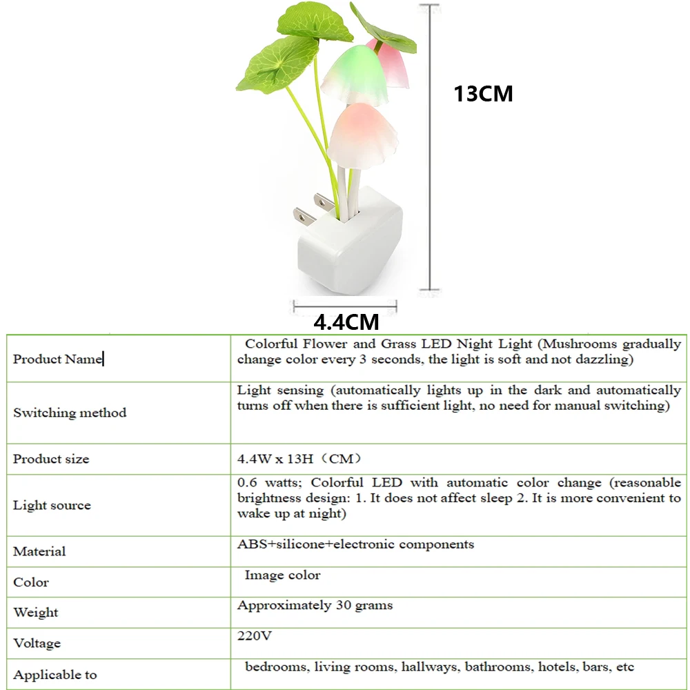 Lampu malam warna-warni LED, lampu rumah penghemat energi, adaptor colokan gaya Eropa, lampu jamur Avatar, induksi cahaya malam warna-warni