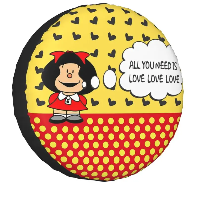 Mafalda Quotes Tire Cover 4WD 4x4 SUV Cartoon Quino Spare Wheel Protector for Mitsubishi Pajero 14