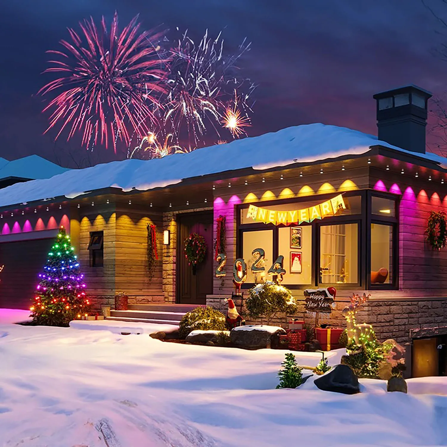 180LEDs Outdoor Eaves Light Waterproof RGB IC String Lights APP Controlled for Christmas Party Decorations