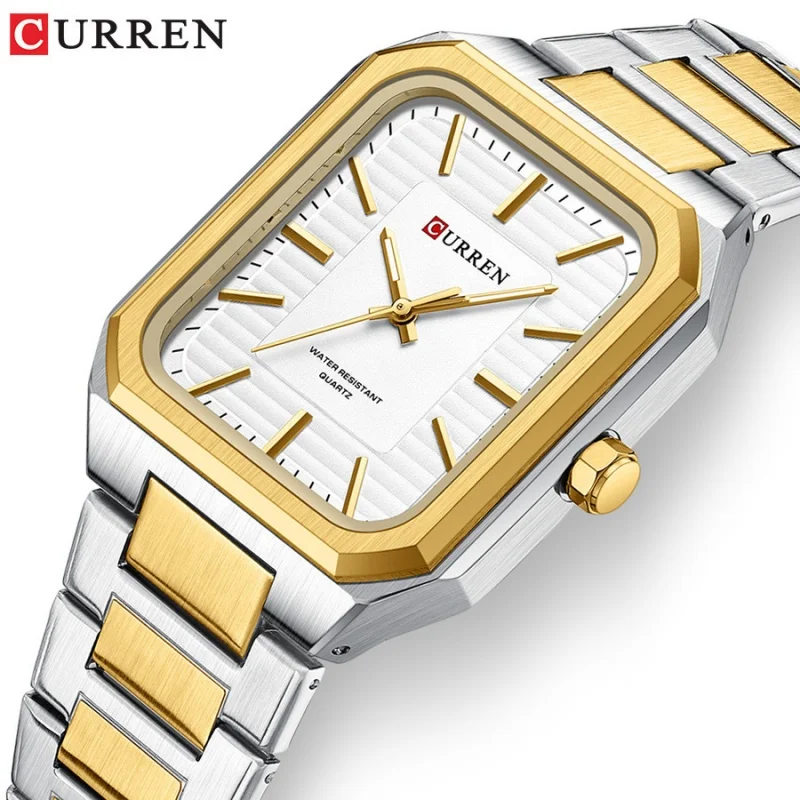 CURREN 8457 Business Minimalist Quartz Watch Waterproof Square Stainless Steel Strap Wristwatch with Luminous Function