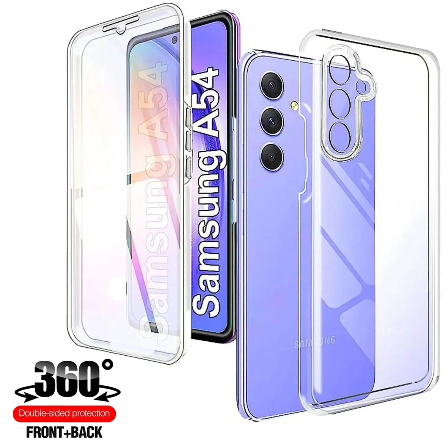 Capa completa de silicone para Samsung Galaxy, PC híbrido transparente, casca dura, S23 FE, S22ultra, A54, A14, A24, A34, A33, A13, A52, A53, A51,