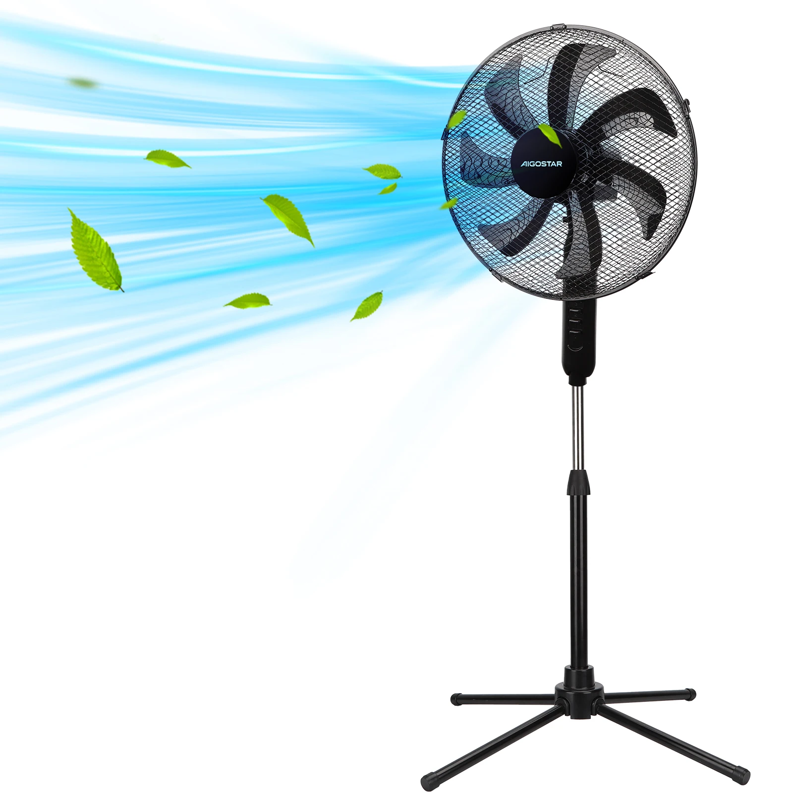 Standventilator mit 7 Klingen, 41 cm Durchmesser, leise Standventilator mit 75° Oszillation, 3