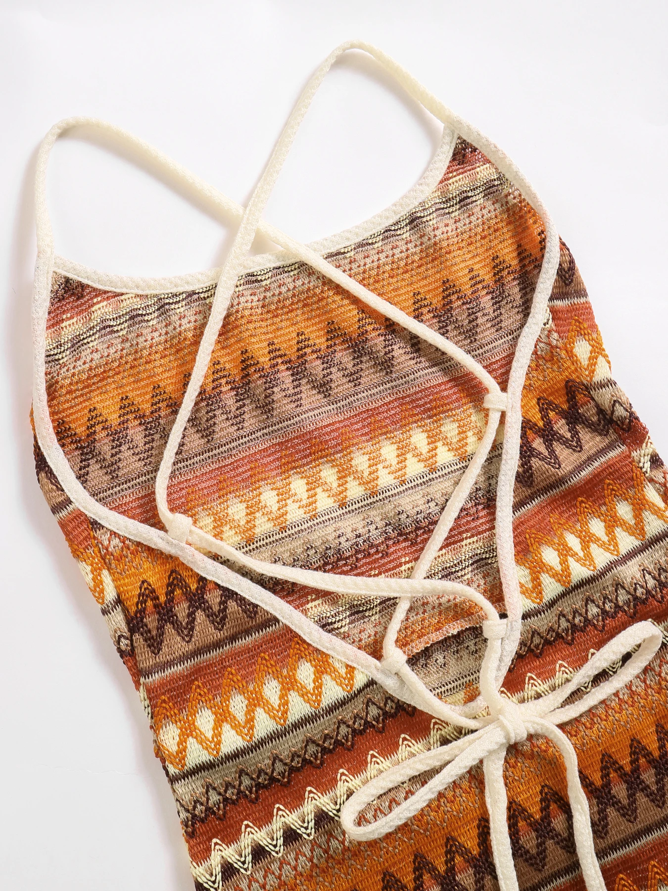 Women's Casual Bohemian Striped Pattern Tie Back Cami Dress Sleeveless Short Dress for Beach Holiday Vacation Womenswear