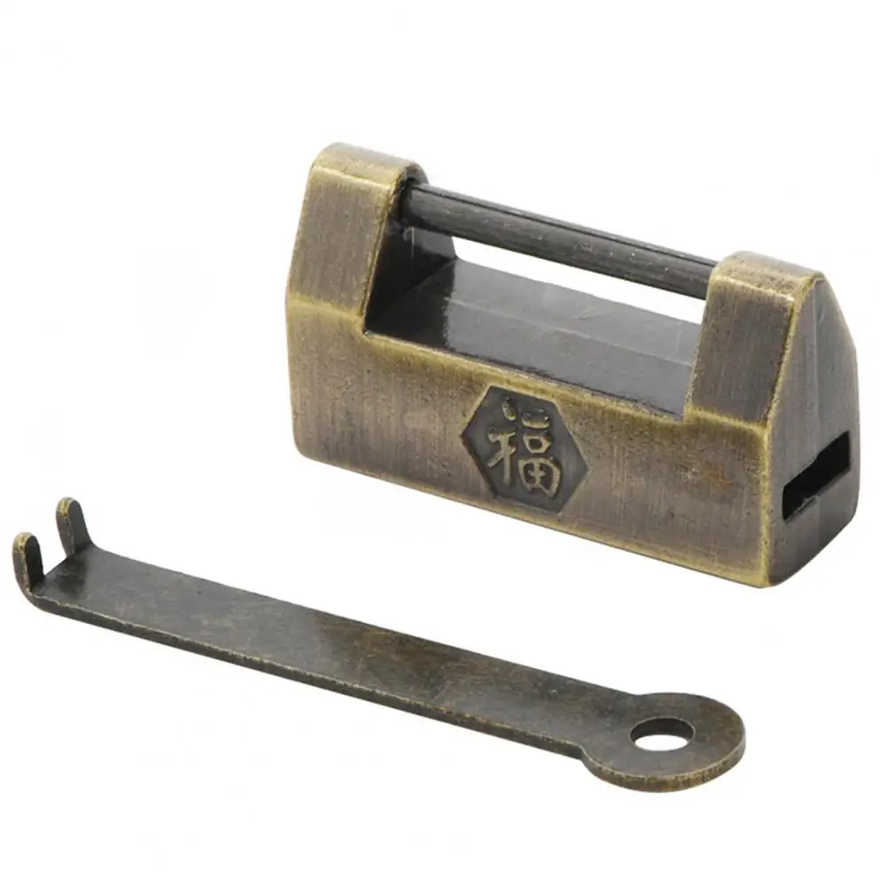 Creative Chinese Lock Jewelry Chest Wine Box Wooden Case Brass Lock Mini Padlocks With Key Antique Retro Padlock Security Lock