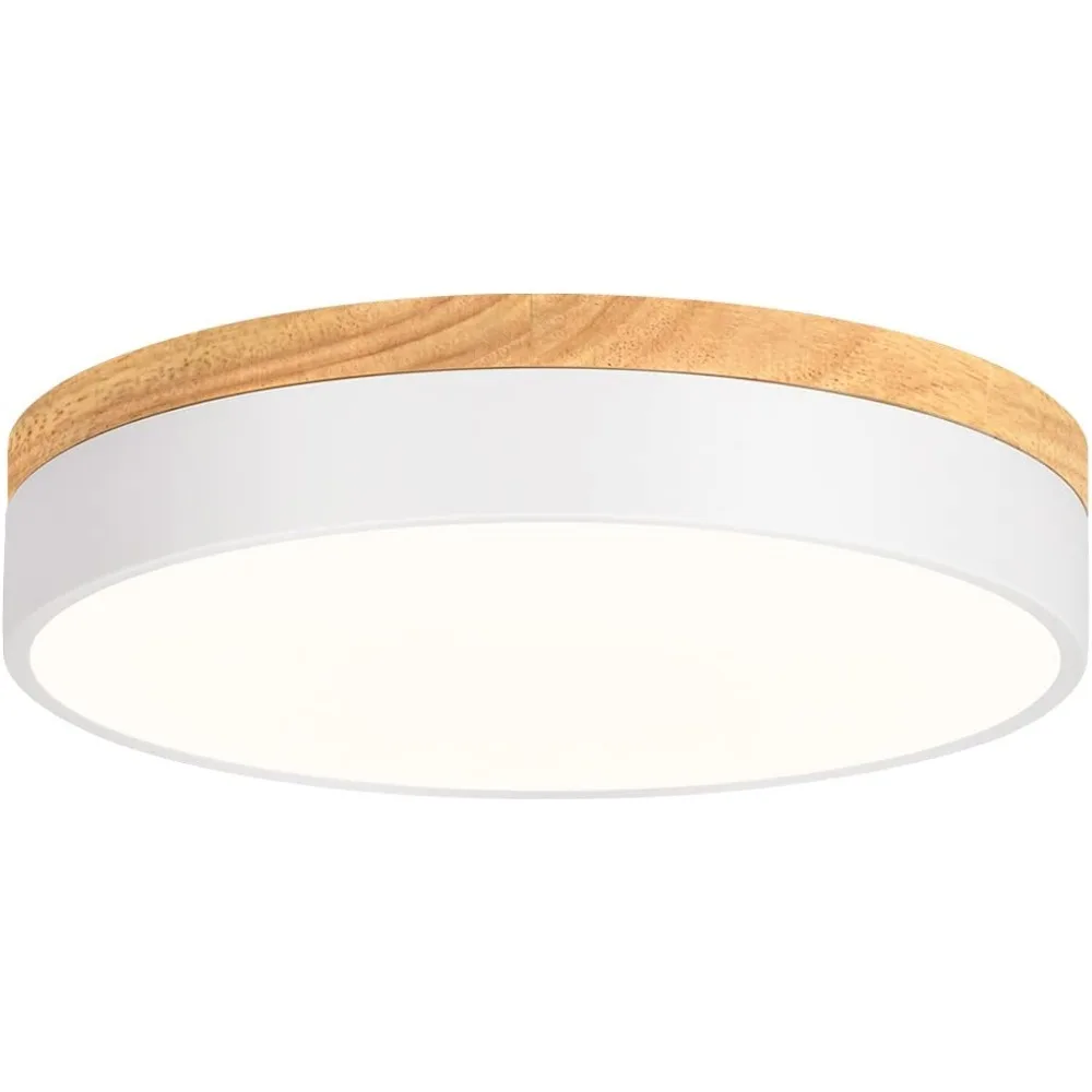 

Modern Dimmable LED Close to Ceiling Light, 2700K-6000K Round White Wood Flush Mount Ceiling Light Fixtures, Hallway-11.8in