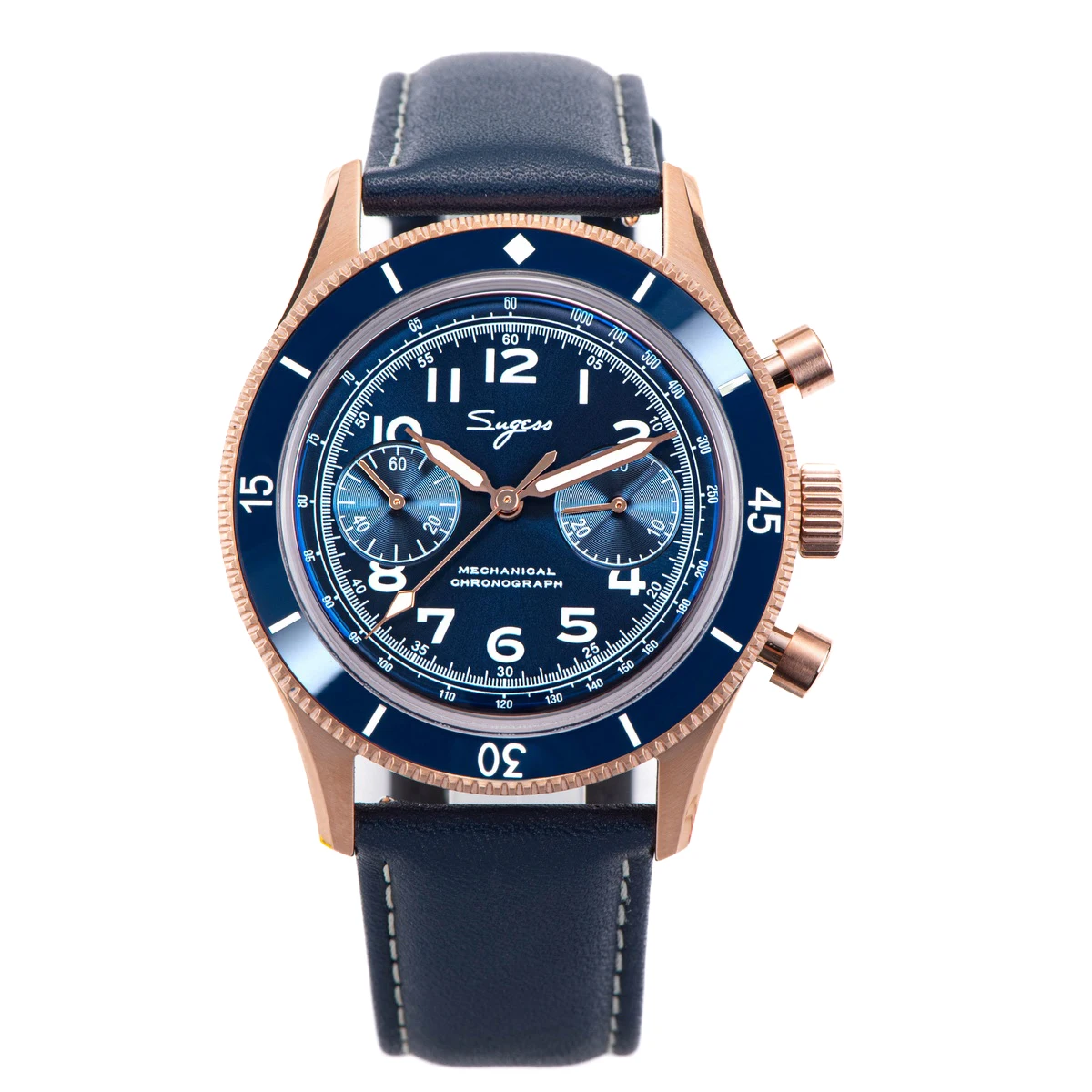 Sugess Pilot Horloge Handopwinder Chronograaf Mechanische Horloges Lichtgevende Skeleton Mannen Horloges Kristal Saffier Leer Nieuwe 2022