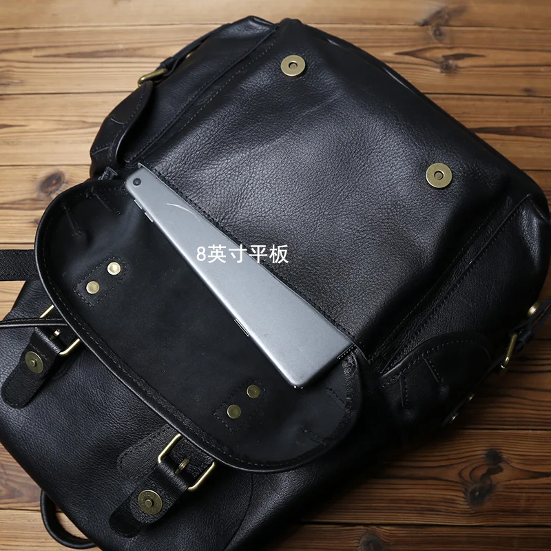 NZPJ Herren-Rucksack aus echtem Leder, lässige Herrentasche, natürliches Rindsleder, Büchertasche, Laptop-Computertasche, Rucksack mit großer Kapazität – Detail 11