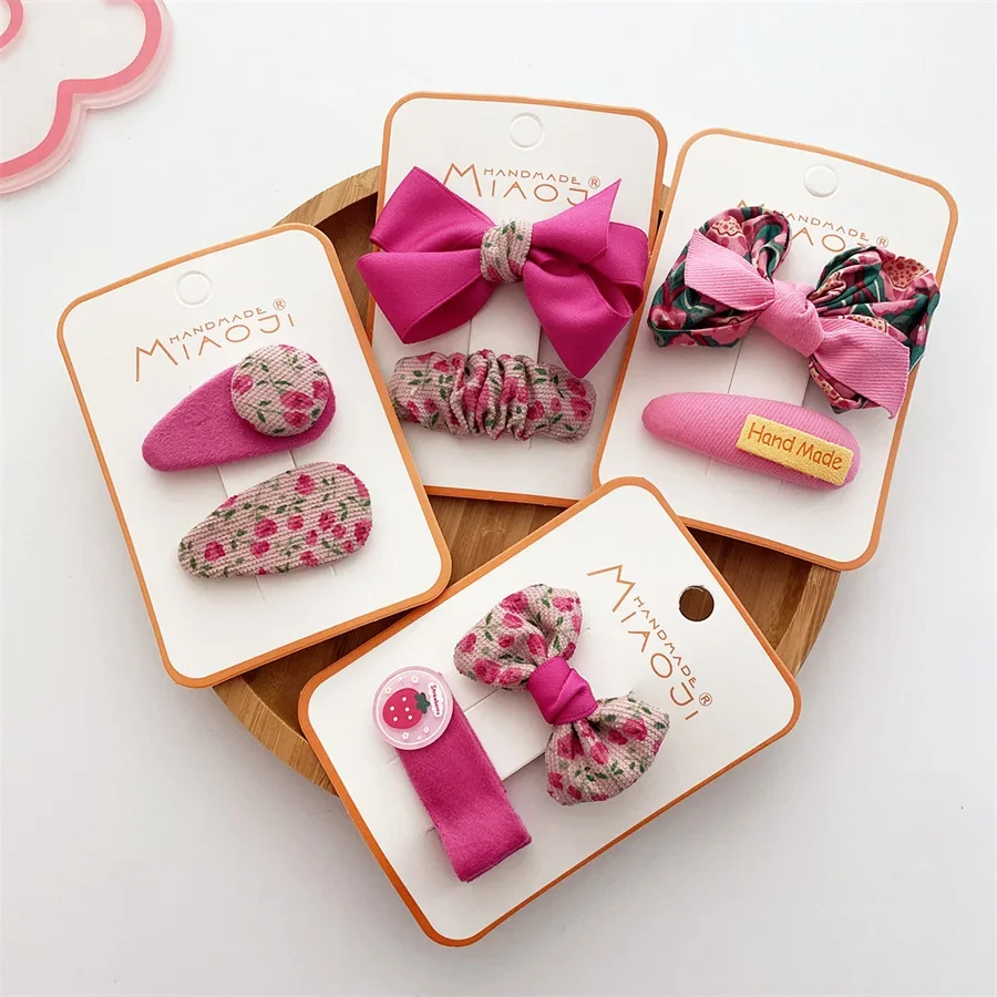 Baby Girls Cute Prints Fabric Bow Ornament Hair BB Clip Kids Lovely Red Dots Barrettes Students Hairpins Autumn Hair Accessories