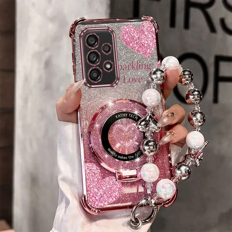 Strap Glitter Schöne Liebe Telefon Halter Fall Für Samsung Galaxy A13 A14 A15 A16 A24 A25 A34 A35 A36 A54 A55 A12 A22 4G 5G