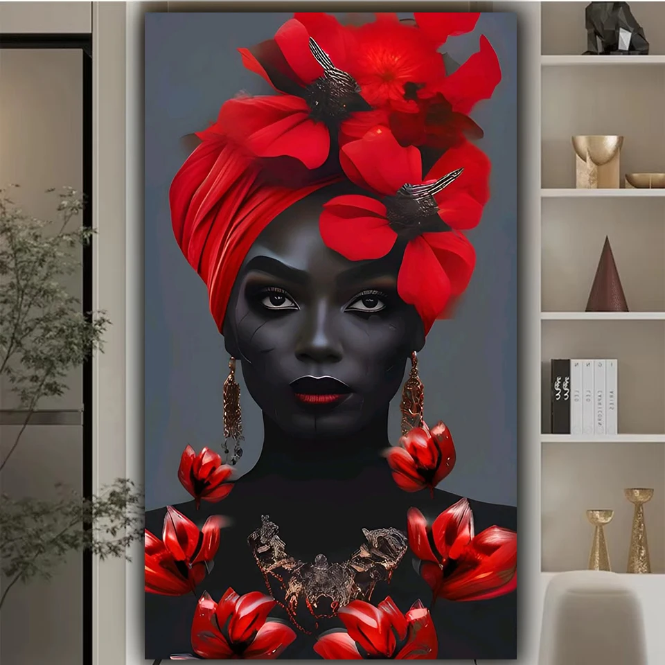 5D DIY Diamond Painting stunning Red Flowers Black Beauty Full Square Round Diamond Mosaic Embroidery Large For Wall Decor