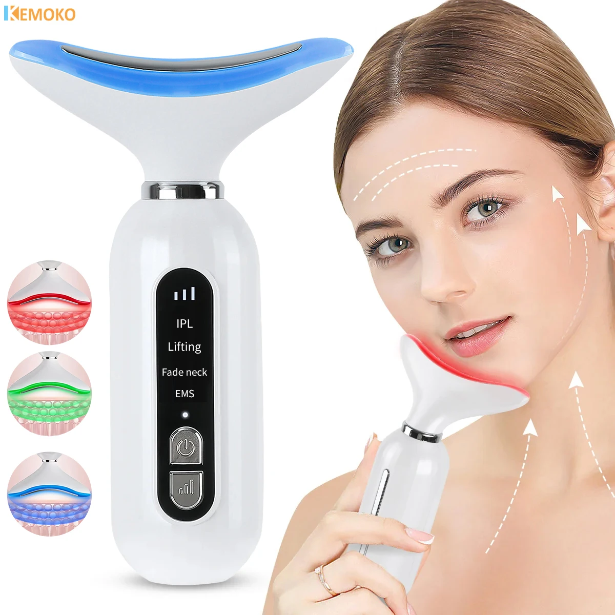 Hot Cool Neck Face Massager EMS LED Photon Therapy Facial Lifting Machine Anti Wrinkle Remove Double Chin Beauty Device Skincare