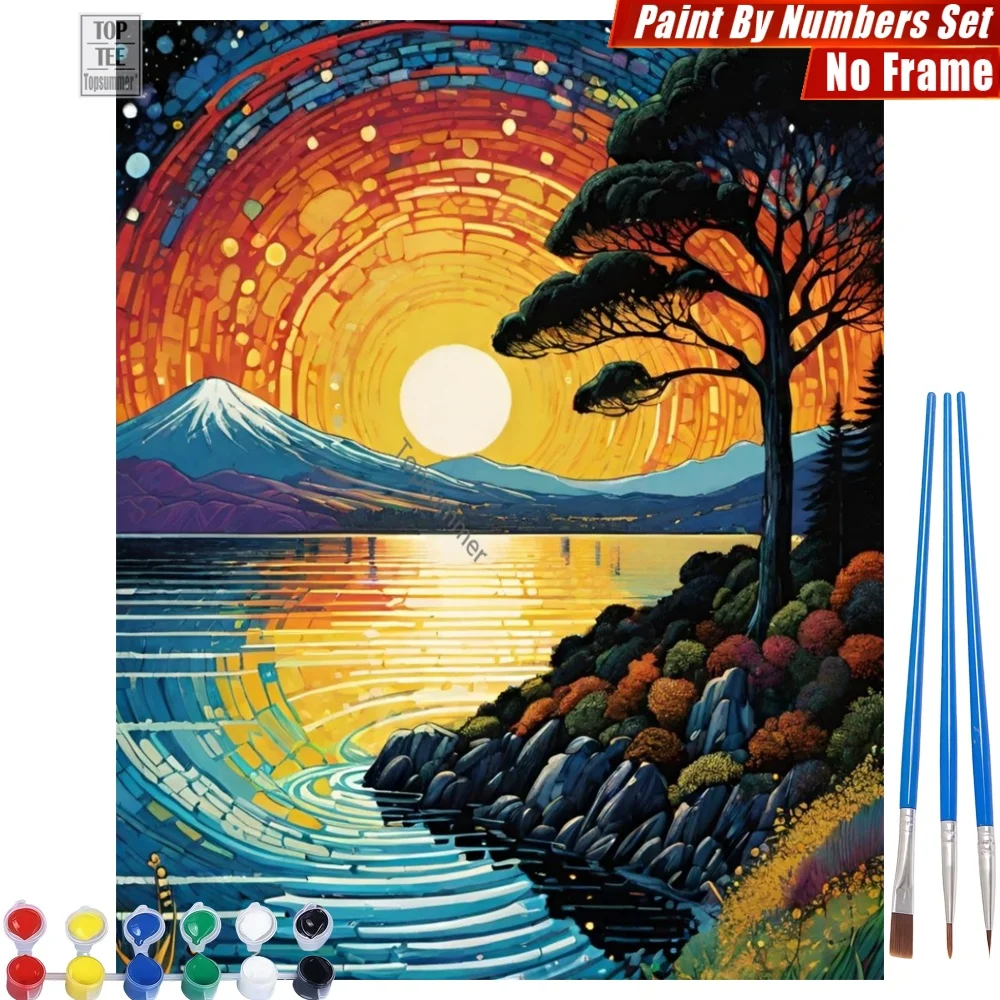 

Sunset Lake Reflection DIY Paints By Number Kit - Mountains Reflecting Water Family Activities Mother'S Day Gift For Wife