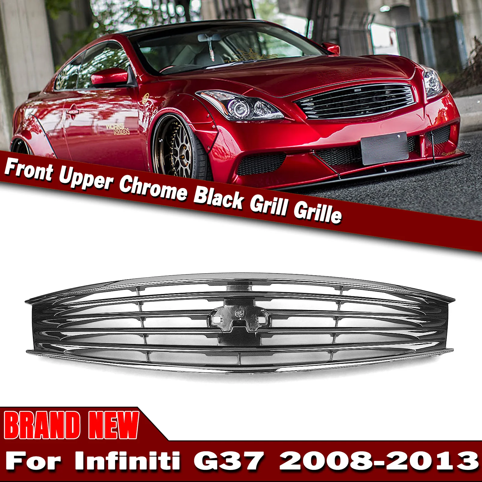 

Front Grille Grill For Infiniti 2 Door Coupe G37 2008 2009 2010 2011 2012 2013 Q60 2014-2015 Chrome Black Upper Bumper Hood Mesh