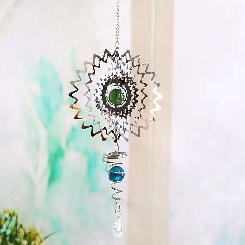 3D Rotating Wind Spinner Tree Of Life Balcony Garden Decoration Outdoor Hanging Wind Chimes Pendant Stained Glass Sun Catcher