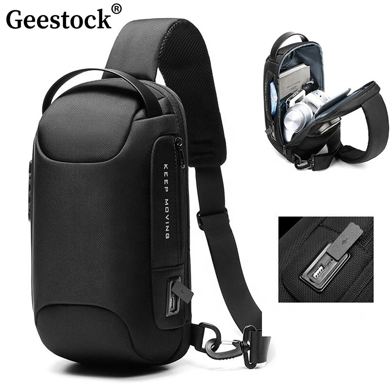 Geestock męskie torby Crossbody z antywłamaniową torbą na ramię USB męskie krótka wycieczka podróży torba listonoszka na ramię torba na klatkę piersiowa plecak wodoodporny