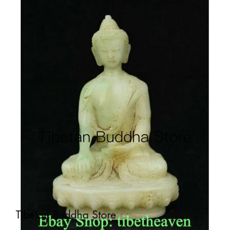 

7.8" Old Chinese Han White Jade Carving Sakyamuni Amitabha Buddha Jar Statue