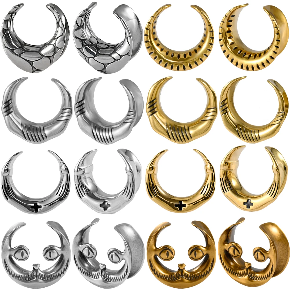1PC Stainless steel & Copper U Shaped Snake Ear Tunnel Plugs Cross Ear Gauges Expanders Joker Punk Body Piercing Jewelry 8mm-25m