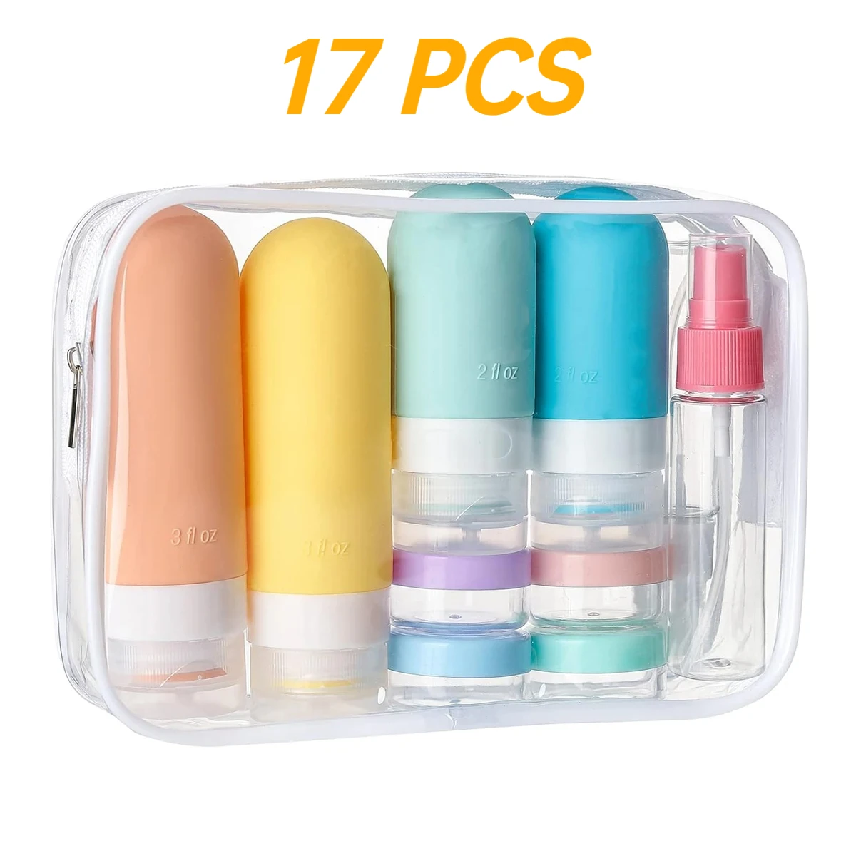 3/17Pcs Silicone Travel Bottles Set with Bag Cosmetic Container Refillable Liquid Cream Lotion Shampoo Squeeze Tube Spray Bottle