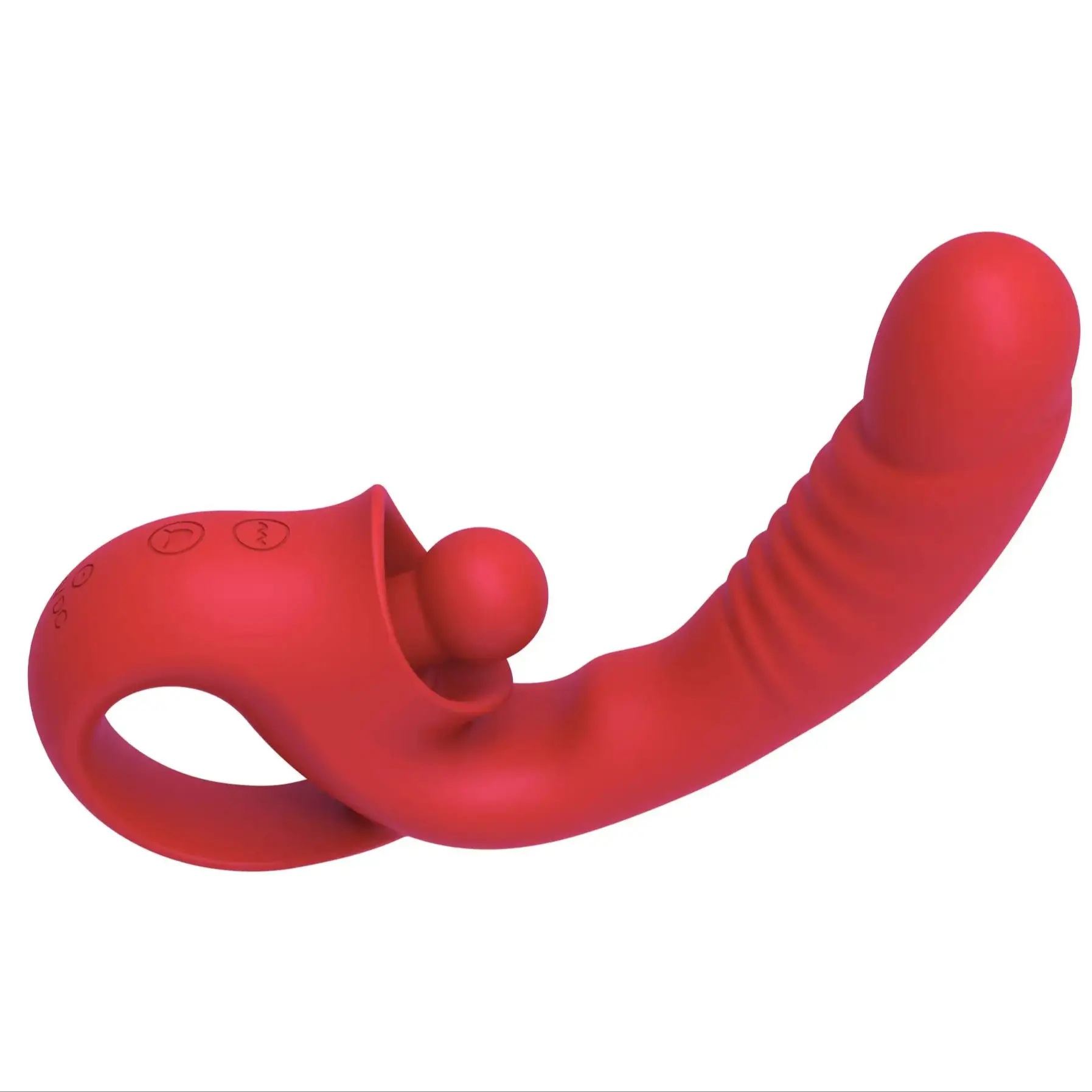 

2 in 1 Tongue Licking Dildo Vibrator with Handled Clit Licker Vagina G Spot Stimulator Orgasm Sex Toy Female Masturbator(red)