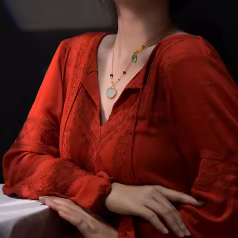 Natural DIY Chinese Aesthetic Clavicle Necklace Hetian White Jade Ruyi Pendant Exquisite Niche For Women