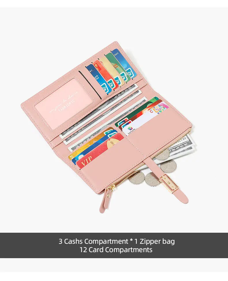 Dompet Panjang Modis untuk Wanita Dompet Lipat Dua Kulit PU Tempat Kartu Kredit Tas Ponsel Wanita Gesper Dua Kali Lipat Hadiah Tas Tangan Genggam