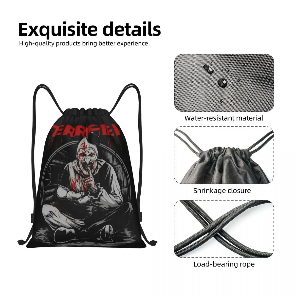 Horror Halloween Movie Terrifier Clown Drawstring Bag Women Men Portable Sports Gym Sackpack Training Backpacks