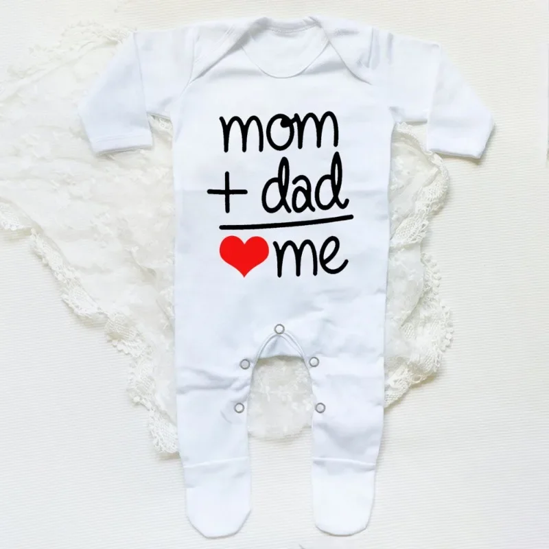 MOM+DAD=ME Print Baby Sleepsuit Long Sleeve Round Neck Infant Bodysuit  Newborn Shower Gifts Boy Girl Cute Infant Sleepsuit