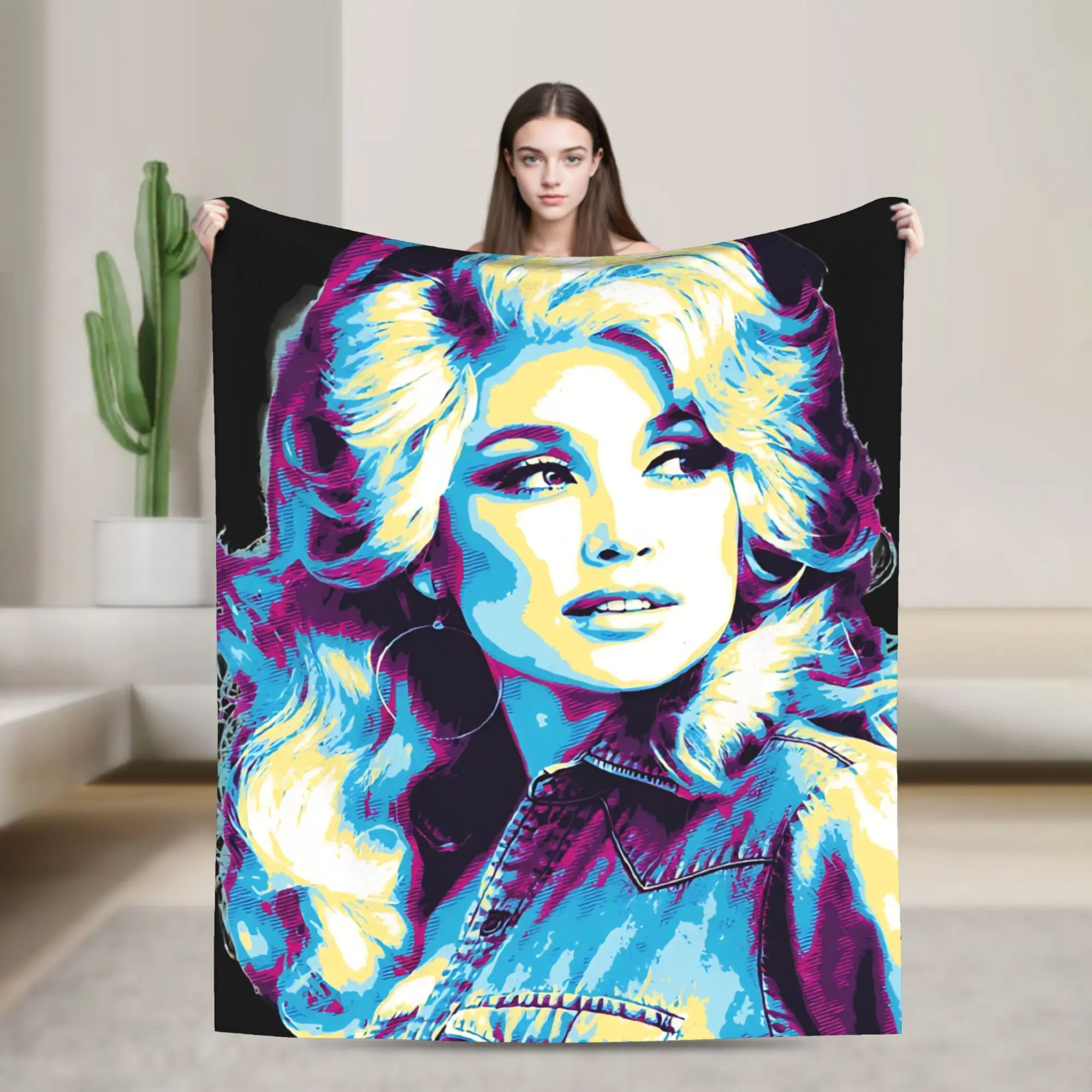 Retro 80s D-Dollys Singer Flannel Blankets Dolly Parton  Vintage Throw Blanket for Home Hotel Sofa  125*100cm Plush Thin Quilt