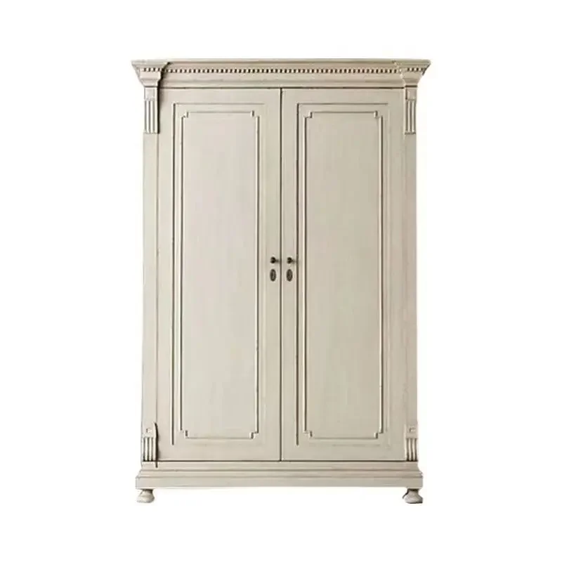 

American style rural solid wood wardrobe, double door wardrobe, vintage old storage bedroom, small apartment, European style