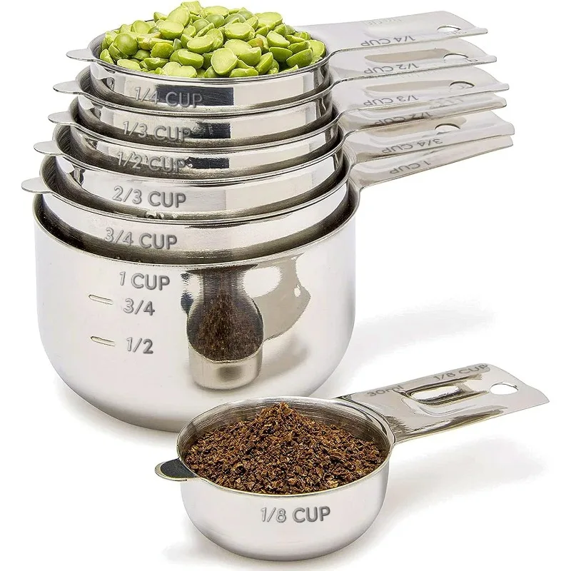

Chef Stainless Steel Measuring Cup Set -Measurements for Dry and Liquid Cooking & Baking Ingredients Includes 7 Measuring Cups