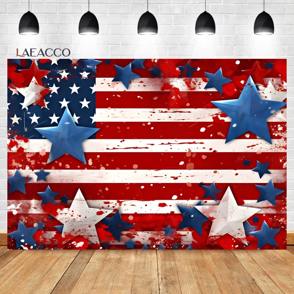 Laeacco 4th July Independence Day Backdrop Veterans American Flag Fireworks Memorial Presidents Day Party Photography Background