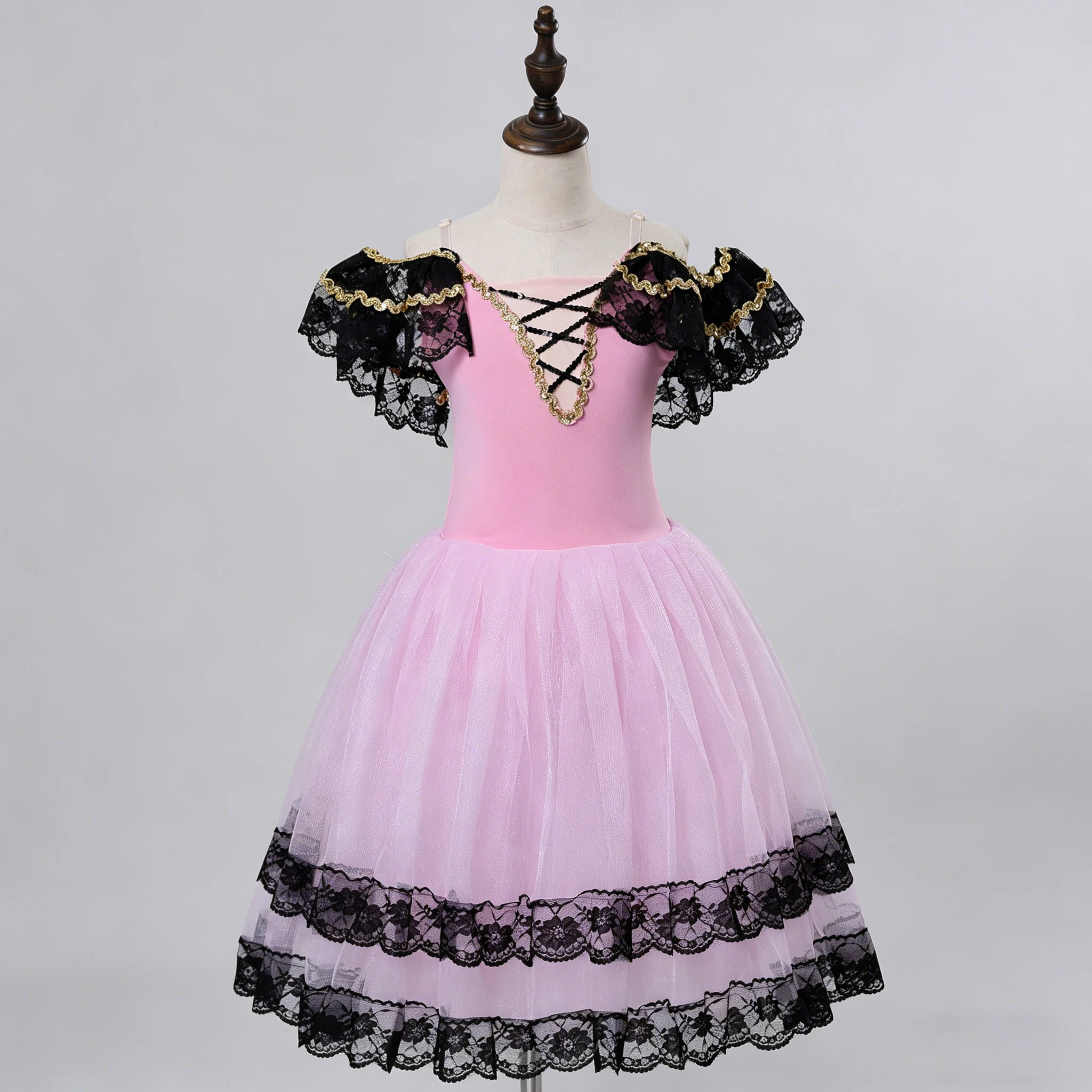 

Professional Romantic Tutu Ballet Dress Lace Fly Sleeve Gauze Pleated Ballerina Party Dress Children Girl Ballet Dance Costumes
