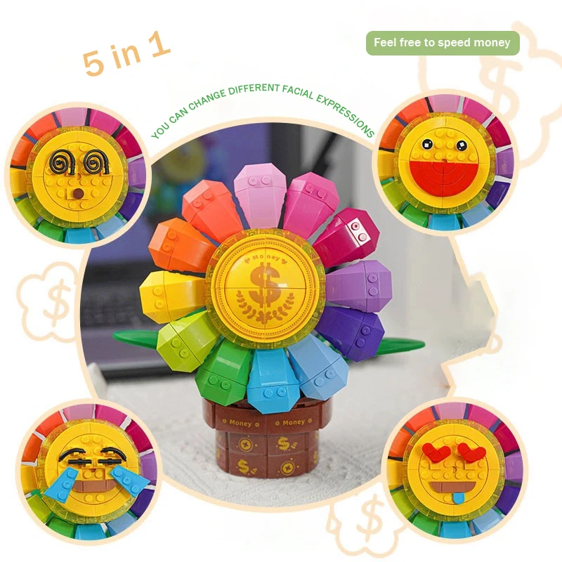 楽しいホールディングマネーフラワー 5-in-1 表現子供パズルスタッキングブロックビルディングおもちゃの組み合わせギフトとかわいい装飾用