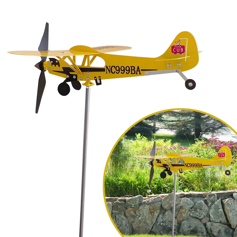

3D Plane Wind Direction Indicator Creative Chic Metal Airplane Garden Weather Vane Plug Decor Weatherproof for Family Courtyards