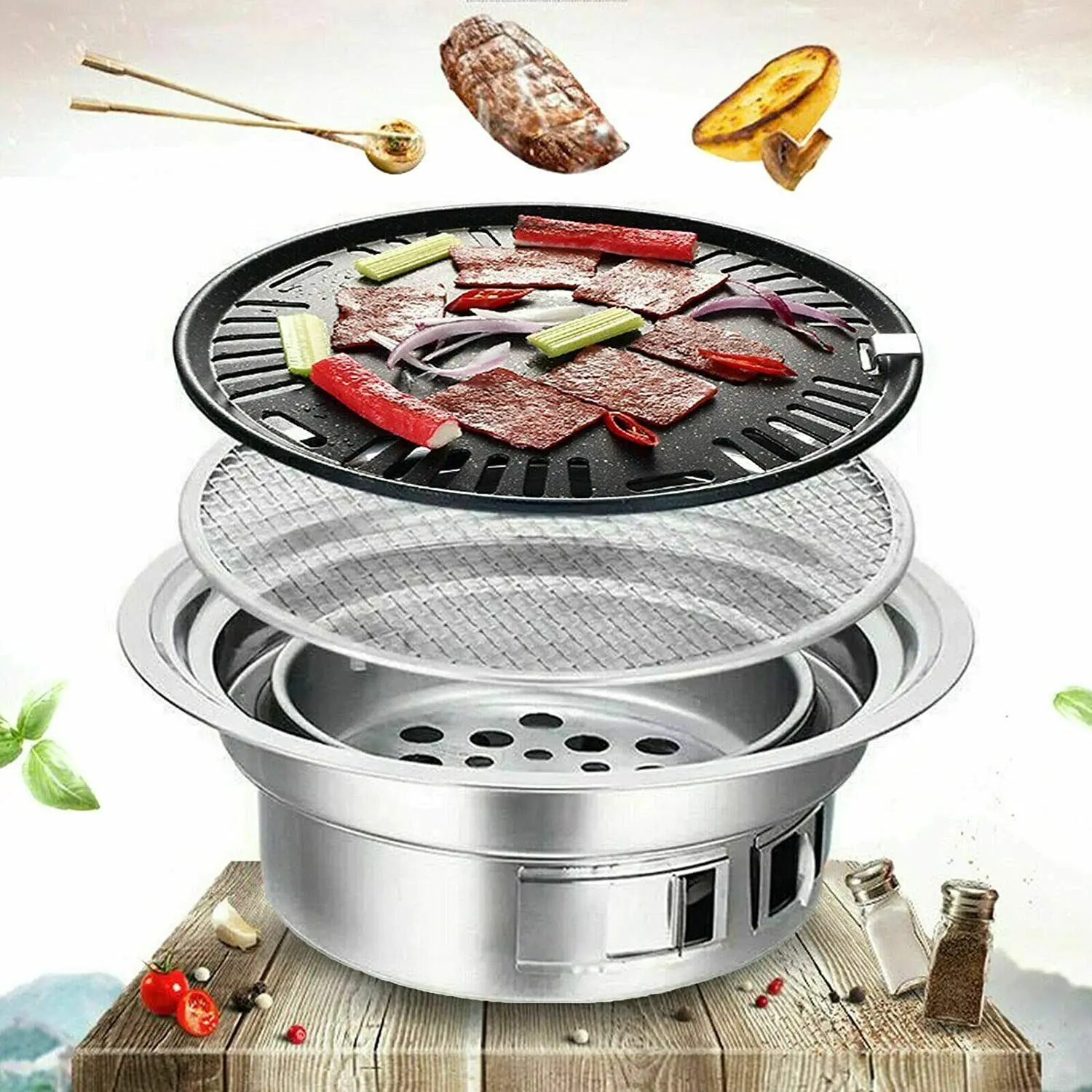 BBQ Grills Korean Charcoal Barbecue Grill Stainless Steel Non-stick Barbecue Tray Grills Charcoal Stove for Outdoor Camping