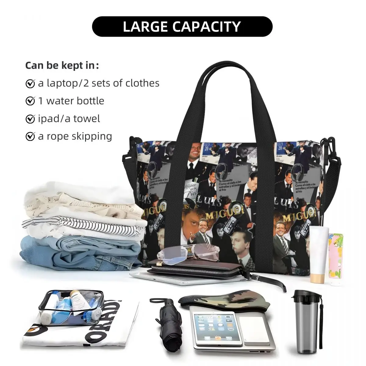 Luis Miguel Singer bolso de viaje de playa, bolsos de mano de gran capacidad para gimnasio, Yoga, bolso de compras para mujer, bolso de hombro
