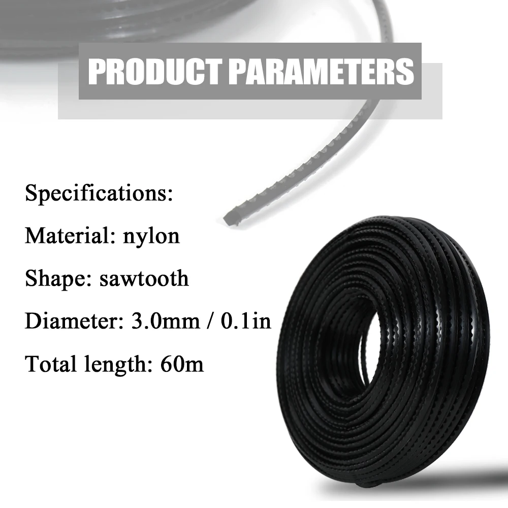 3.0mm 60 Meters Fine Quality Nylon Sawtooth Trimmer Rope Brush Cutter Strimmer Line Mowing Wire Lawn Mower Accessory