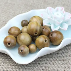 20-50pcs Natural Green Sandalwood Round Loose Beads 6-20mm Handicraft Rosary/Meditation Wooden Bracelets/Necklace DIY Jewelry