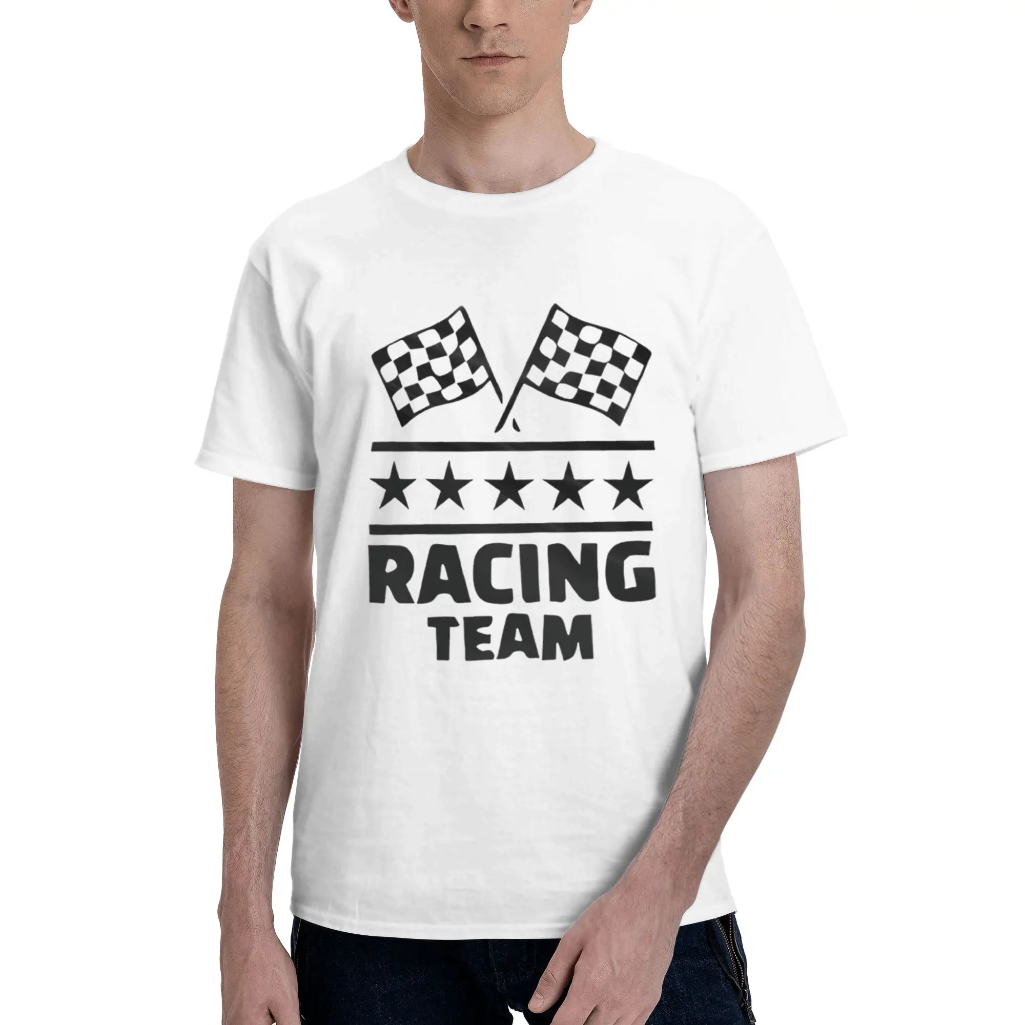 

racing team Men Short Sleeved T-Shirt Premium Quality Art Pattern Print Hip Hop Casual Cool Edgy Crew Neck Hipster