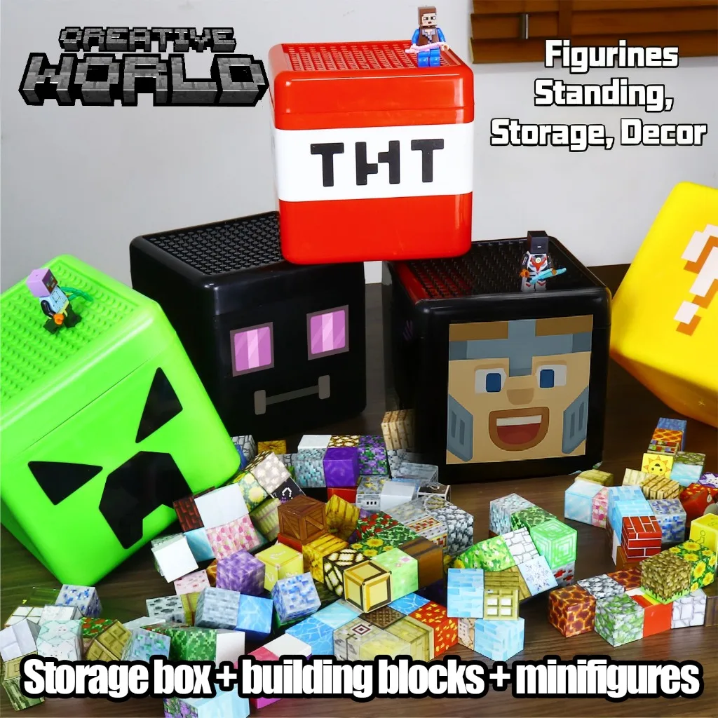 Magnetic Building Blocks Toy Storage Box Set Can hold Figures Magnet Cube Pixel style Model Baseplate Toys Gift for Boy Children