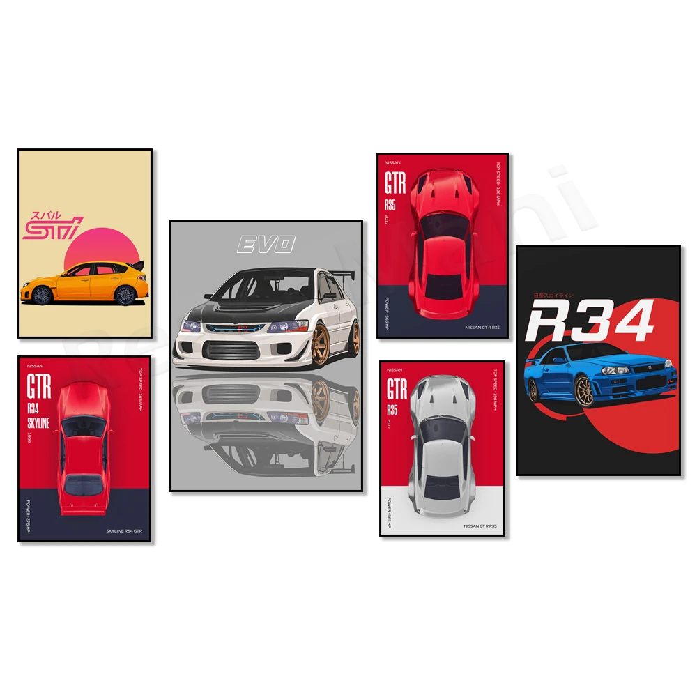 Affiche de voiture rétro classique Jdm Japon Nissan GTR, Skyline R34 GTR 1999, Nissan Skyline GTR R34, Cool Home Room Decor