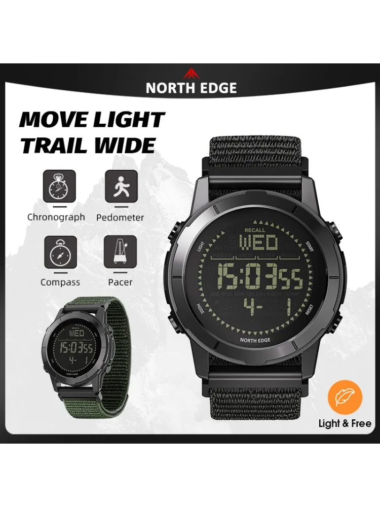 NORTH EDGE Outdoor Digital Wristwatch 50M Waterproof Sport Watch Compass Pedometer Alarm Clock Student Watch
